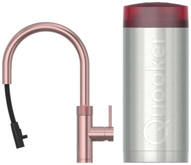 Quooker Flex Round Keukenkraan Set - Kokend Warm- en Koud Water - Uittrekbare Slang - Rosé Koper - Inclusief COMBI Reservoir