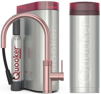 Quooker Flex Round Keukenkraan Set - Kokend Warm- en Koud Water - Uittrekbare Slang - Rosé Koper - Inclusief PRO3 Reservoir & CUBE - Direct Gekoeld Bruisend Water