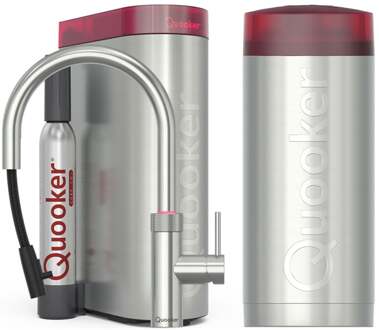 Quooker Flex Round Keukenkraan Set - Kokend Warm- en Koud Water - Uittrekbare Slang - RVS - Inclusief COMBI Reservoir & CUBE - Direct Gekoeld Bruisend Water