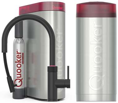 Quooker Flex Round Keukenkraan Set - Kokend Warm- en Koud Water - Uittrekbare Slang - Zwart - Inclusief COMBI+ Reservoir & CUBE - Direct Gekoeld Bruisend Water