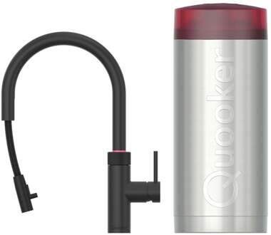 Quooker Flex Round Keukenkraan Set - Kokend Warm- en Koud Water - Uittrekbare Slang - Zwart - Inclusief COMBI Reservoir
