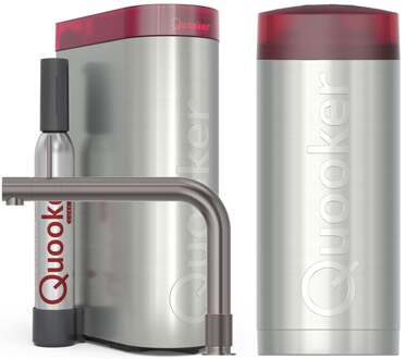 Quooker Front Keukenkraan Set - Kokend Warm- en Koud Water - Gunmetal - Inclusief COMBI+ Reservoir & CUBE - Direct Gekoeld Bruisend Water