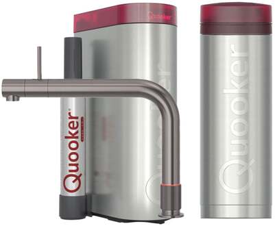 Quooker Front Keukenkraan Set - Kokend Warm- en Koud Water - Gunmetal - Inclusief PRO3 Reservoir & CUBE - Direct Gekoeld Bruisend Water