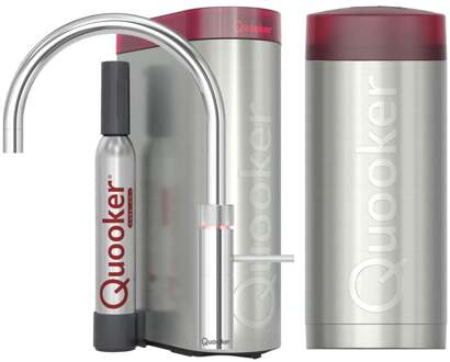 Quooker Fusion Round Keukenkraan Set - Kokend Warm- en Koud Water - Chroom - Inclusief COMBI Reservoir & CUBE - Direct Gekoeld Bruisend Water