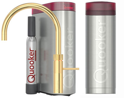 Quooker Fusion Round Keukenkraan Set - Kokend Warm- en Koud Water - Goud - Inclusief PRO3 Reservoir & CUBE - Direct Gekoeld Bruisend Water