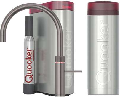 Quooker Fusion Round Keukenkraan Set - Kokend Warm- en Koud Water - Gunmetal - Inclusief PRO3 Reservoir & CUBE - Direct Gekoeld Bruisend Water