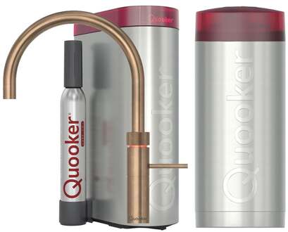 Quooker Fusion Round Keukenkraan Set - Kokend Warm- en Koud Water - Messing Patina - Inclusief COMBI+ Reservoir & CUBE - Direct Gekoeld Bruisend Water