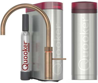 Quooker Fusion Round Keukenkraan Set - Kokend Warm- en Koud Water - Messing Patina - Inclusief PRO3 Reservoir & CUBE - Direct Gekoeld Bruisend Water