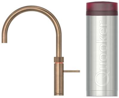 Quooker Fusion Round Keukenkraan Set - Kokend Warm- en Koud Water - Messing Patina - Inclusief PRO3 Reservoir