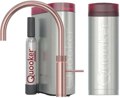 Quooker Fusion Round Keukenkraan Set - Kokend Warm- en Koud Water - Rosé Koper - Inclusief PRO3 Reservoir & CUBE - Direct Gekoeld Bruisend Water