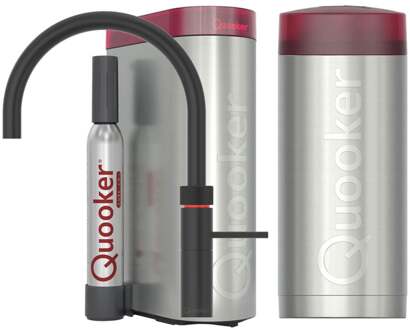Quooker Fusion Round Keukenkraan Set - Kokend Warm- en Koud Water - Zwart - Inclusief COMBI Reservoir & CUBE - Direct Gekoeld Bruisend Water