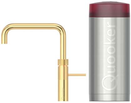 Quooker Fusion Square Keukenkraan Set - Kokend Warm- en Koud Water - Goud - Inclusief COMBI Reservoir