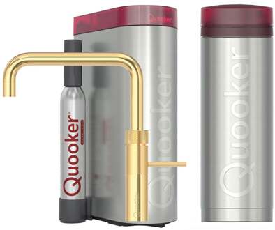 Quooker Fusion Square Keukenkraan Set - Kokend Warm- en Koud Water - Goud - Inclusief PRO3 Reservoir & CUBE - Direct Gekoeld Bruisend Water