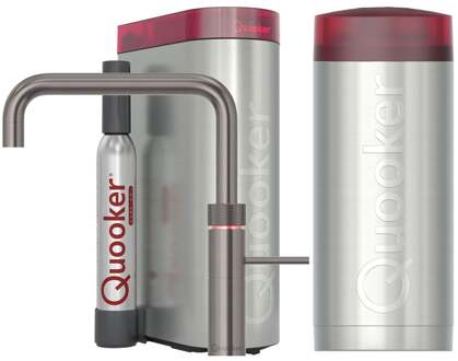 Quooker Fusion Square Keukenkraan Set - Kokend Warm- en Koud Water - Gunmetal - Inclusief COMBI+ Reservoir & CUBE - Direct Gekoeld Bruisend Water