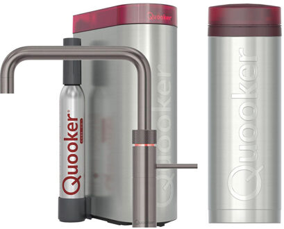 Quooker Fusion Square Keukenkraan Set - Kokend Warm- en Koud Water - Gunmetal - Inclusief PRO3 Reservoir & CUBE - Direct Gekoeld Bruisend Water