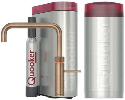Quooker Fusion Square Keukenkraan Set - Kokend Warm- en Koud Water - Messing Patina - Inclusief COMBI+ Reservoir & CUBE - Direct Gekoeld Bruisend Water