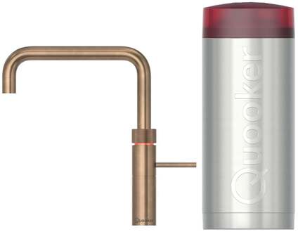 Quooker Fusion Square Keukenkraan Set - Kokend Warm- en Koud Water - Messing Patina - Inclusief COMBI+ Reservoir