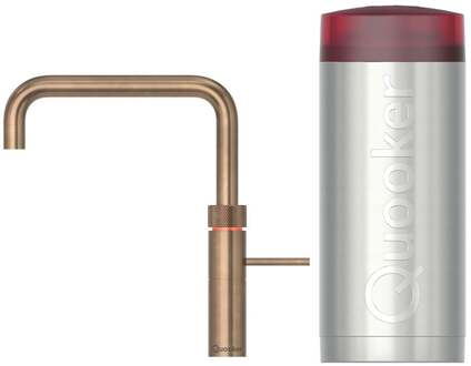 Quooker Fusion Square Keukenkraan Set - Kokend Warm- en Koud Water - Messing Patina - Inclusief COMBI Reservoir