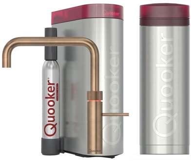 Quooker Fusion Square Keukenkraan Set - Kokend Warm- en Koud Water - Messing Patina - Inclusief PRO3 Reservoir & CUBE - Direct Gekoeld Bruisend Water