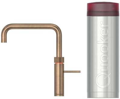 Quooker Fusion Square Keukenkraan Set - Kokend Warm- en Koud Water - Messing Patina - Inclusief PRO3 Reservoir