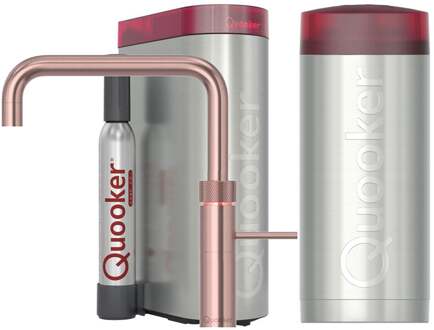 Quooker Fusion Square Keukenkraan Set - Kokend Warm- en Koud Water - Rosé Koper - Inclusief COMBI Reservoir & CUBE - Direct Gekoeld Bruisend Water