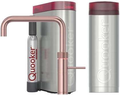 Quooker Fusion Square Keukenkraan Set - Kokend Warm- en Koud Water - Rosé Koper - Inclusief PRO3 Reservoir & CUBE - Direct Gekoeld Bruisend Water