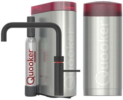 Quooker Fusion Square Keukenkraan Set - Kokend Warm- en Koud Water - Zwart - Inclusief COMBI Reservoir & CUBE - Direct Gekoeld Bruisend Water