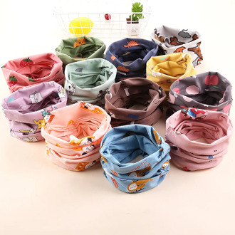 QXMY Children's Scarf Boys Girls Neck Wear 0-12 Years Kid Cotton O Ring Baby Scarves Autumn Winter Warm Korean Dinosaur Printed