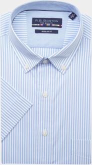 R.b. boston casual hemd korte mouw regular fit 416670/66 Blauw - L