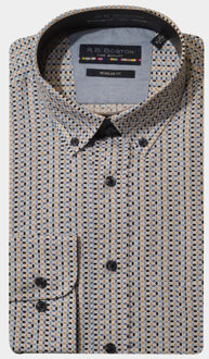 R.b. boston casual hemd lange mouw regular fit cotton 427670/613 Beige - XL