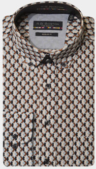R.b. boston casual hemd lange mouw regular fit cotton 427670/619 - maat XXL Bruin