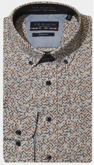 R.b. boston casual hemd lange mouw regular fit cotton 427670/811 Bruin