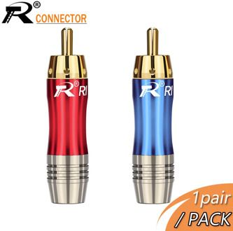 R Connector 1pair/2pcs RCA Connector Wire male Plug audio adapter blue&red pigtail speaker plug for 8MM Cable gold plated