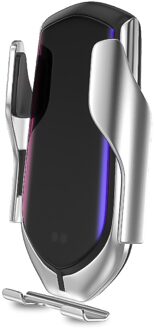 R1 Automatische Spannen 10W Auto Draadloze Oplader Infrarood Inductie Qi Draadloze Oplader Auto Telefoon Houder Voor Telefoon Nieuw R1 zilver