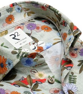 R2 Japanese Knitted Overhemd Extra Lange Mouw Print Groen Multicolour - 40