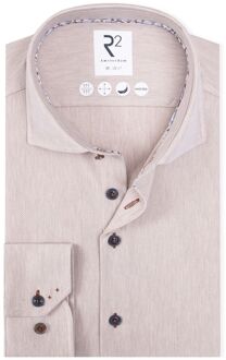 R2 Knitted Travel Overhemd Herringbone Beige - 38,40,46