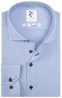 R2 Knitted Travel Overhemd Herringbone Lichtblauw - 38,39,40,41,43,44,46