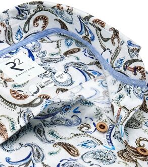 R2 Linnenblend Overhemd Paisley Wit - S,XL