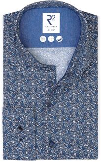 R2 Overhemd Bloemen Blauw Donkerblauw - 39