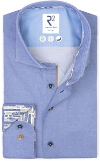 R2 Overhemd Dobby Poplin Melange Blauw - 38
