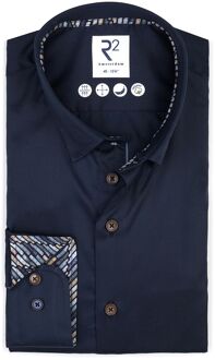 R2 Overhemd Fine Twill Contrast Navy Donkerblauw - 38