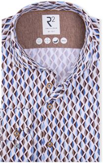 R2 Overhemd Jersey Retro Print Beige Blue - 38,39,40,43,45,46