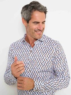 R2 Overhemd Jersey Retro Print Beige Blue - 45,46