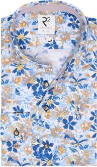 R2 Overhemd Knitted Bloemenprint Blauw Extra Long Sleeves Lichtblauw - 39,40,41,42,43,44,45
