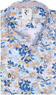 R2 Overhemd Knitted Bloemenprint Blauw Lichtblauw - 39,40,41,42,43,44,45,46