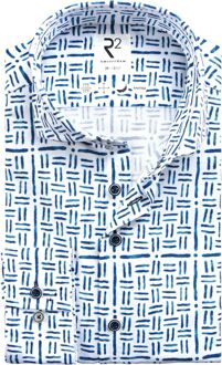 R2 Overhemd Knitted Print Blauw - 38,39,40,41,42,43,44,45