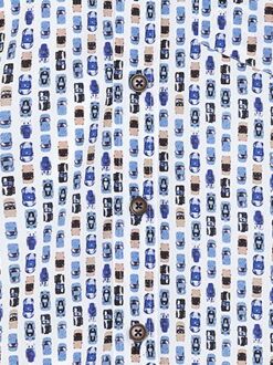 R2 Overhemd Korte Mouwen Print Auto Blauw