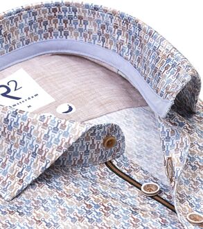 R2 Overhemd Korte Mouwen Print Blauw Multicolour - 39,40,43