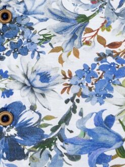 R2 Overhemd Linnen Blend Bloemenprint Blauw - 43