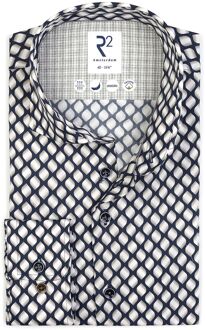 R2 Overhemd Lyocell Print Navy Donkerblauw - 38